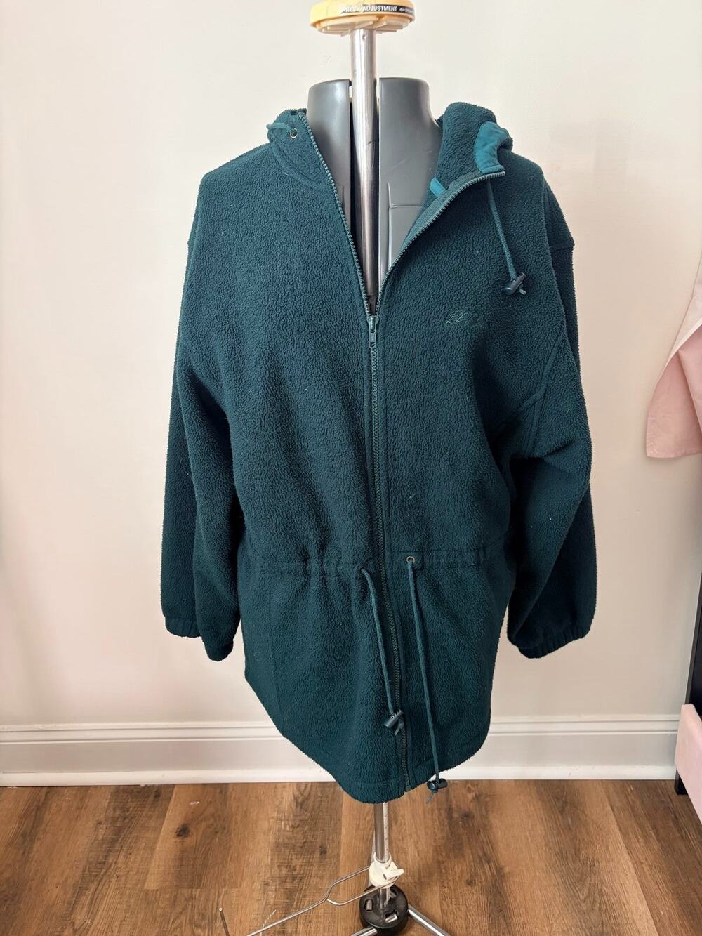 Vintage LL Bean Green Fleece Full Zip Hooded Jacket Tan Label Mens M No Size Tag